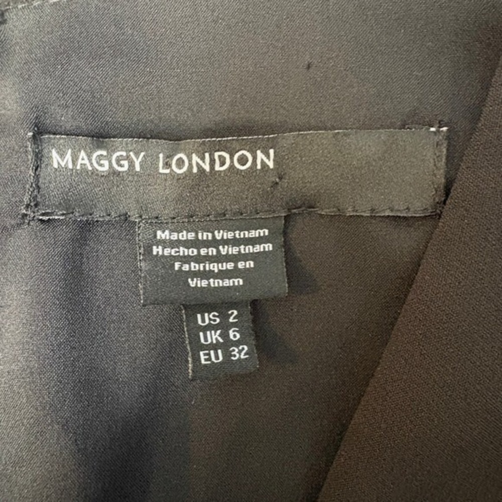 Maggy London V-Neck Ruffle Sheath Dress Women's Black - US 2 - Picture 7 of 8